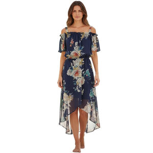 As U Wish Maxi Dress Women M Blue Floral Boho Summer Coastal Flower Festival